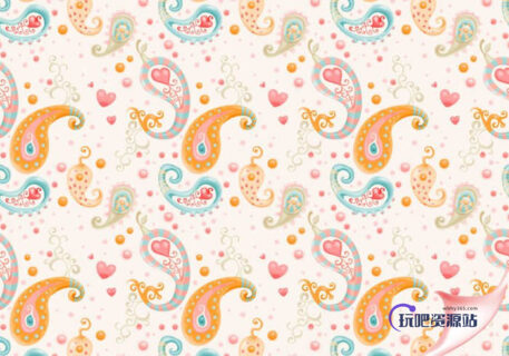 可爱的佩斯利花纹Photoshop填充素材背景pat-玩吧资源站