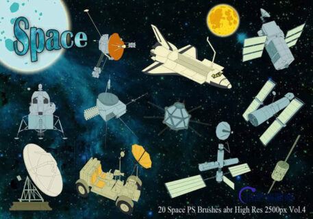 航天飞机、卫星、月球车等PS高清笔刷素材下载-玩吧资源站