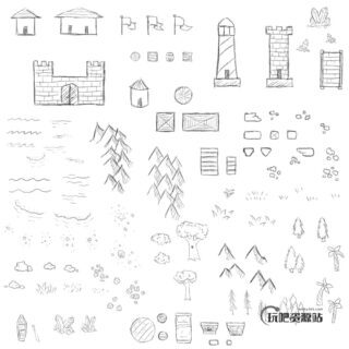 108种手绘游戏地图元素Photoshop笔刷下载-玩吧资源站