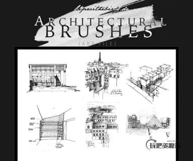 建筑设计草稿图纸Photoshop笔刷下载-玩吧资源站