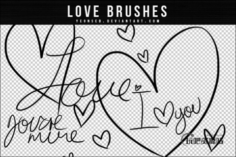 纯真手绘爱心涂鸦Photoshop笔刷-玩吧资源站