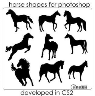 免费photoshop自定义形状素材之马的各种姿势下载-玩吧资源站