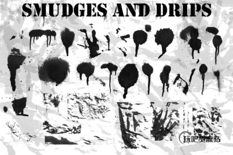 油漆痕迹组合套装PS笔刷素材下载-玩吧资源站