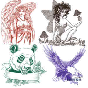 天使、精灵、熊猫、老鹰PS纹身刺青图案笔刷下载