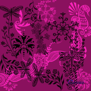 漂亮的昆虫植物花纹印花图案Photoshop笔刷下载-玩吧资源站