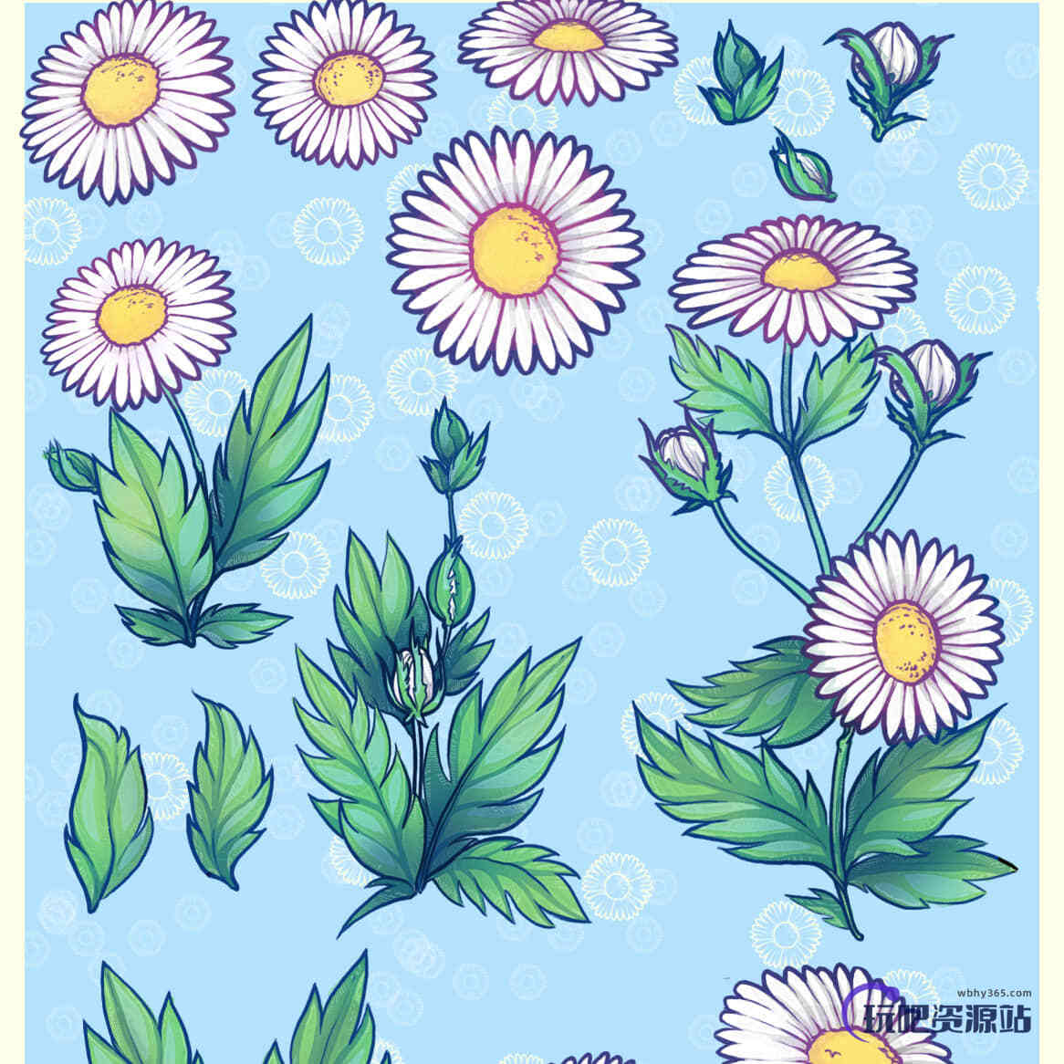 漂亮的手绘鲜花图案、野花Photoshop笔刷下载