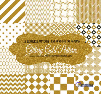 16个亮金金、金粉花纹饰品Photoshop填充图案底纹素材.pat-玩吧资源站