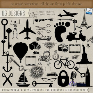 常用矢量生活元素PS笔刷下载-玩吧资源站