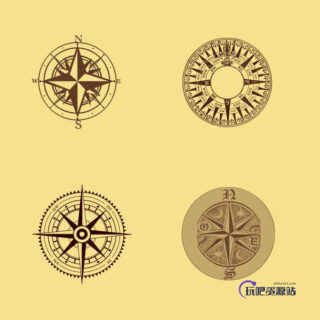 指南针、罗盘图案Photoshop笔刷下载-玩吧资源站