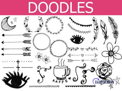 可爱欧式童趣涂鸦Photoshop笔刷下载-玩吧资源站