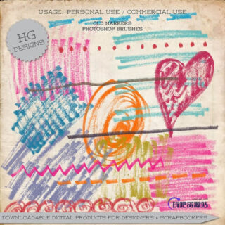 蜡笔效果涂鸦痕迹Photoshop笔刷下载-玩吧资源站