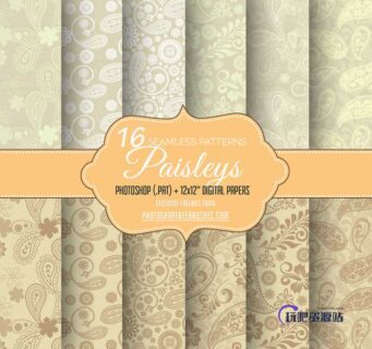 漂亮的佩斯利植物花纹Photoshop填充背景素材下载-玩吧资源站