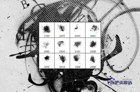 混乱油漆与植物涂鸦背景Photoshop笔刷下载-玩吧资源站