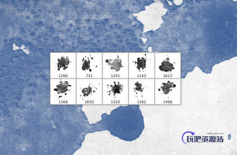 水彩中混合着盐等颗粒状物质Photoshop滴溅笔刷-玩吧资源站