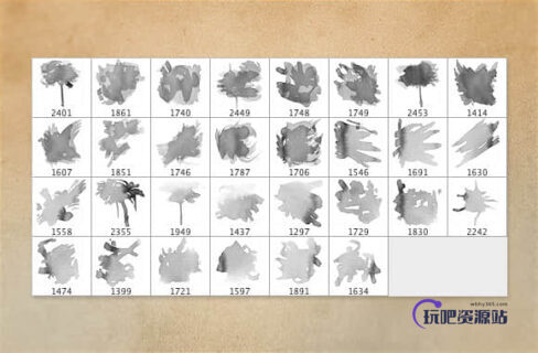 滴溅、颜料化开效果Photoshop痕迹笔刷-玩吧资源站