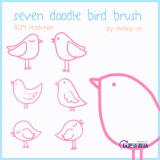 手绘涂鸦呆萌小鸟、小鸡Photoshop笔刷素材-玩吧资源站
