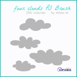 简单的卡通云朵Photoshop笔刷下载-玩吧资源站