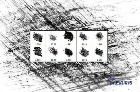 粗糙痕迹、划痕、刷子笔尖涂刷痕迹Photoshop笔刷-玩吧资源站