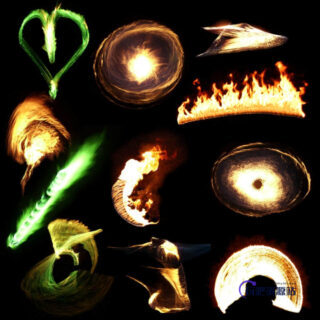 10种火焰光影特效、火圈火球燃烧效果Photoshop笔刷(PNG透明图片素材)-玩吧资源站