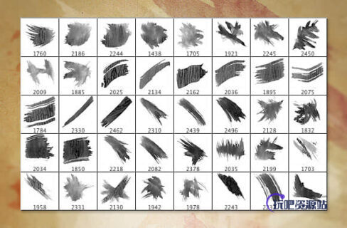 高清水彩、水墨刷子涂抹划痕Photoshop笔刷素材-玩吧资源站