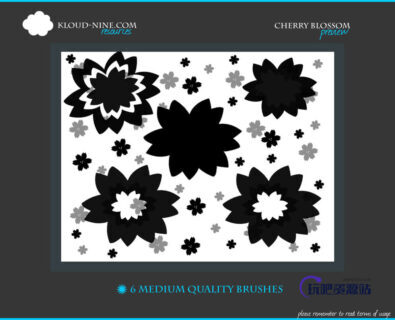 简单矢量樱花图案Photoshop笔刷下载-玩吧资源站