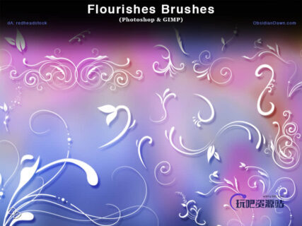 漂亮优雅的植物艺术花纹Photoshop笔刷下载-玩吧资源站