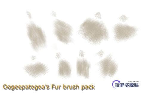 8种不同卷曲、不同细密度得毛发、绒毛Photoshop笔刷下载-玩吧资源站