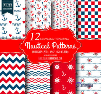 船锚、海浪波浪线、船的方向盘等海洋元素PS填充素材下载-玩吧资源站