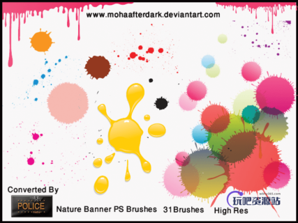 滴溅油漆效果Photoshop笔刷素材-玩吧资源站
