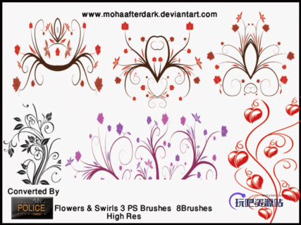 优雅的植物艺术花纹PS装饰笔刷-玩吧资源站