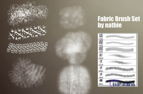 2个编织物纹理、棉布印花图案Photoshop笔刷打包下载-玩吧资源站