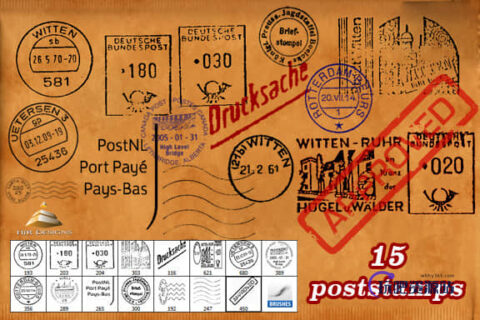 世界各地邮戳图案PS笔刷-玩吧资源站