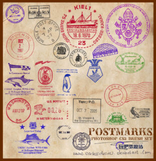 国际邮戳图案PS笔刷素材-玩吧资源站