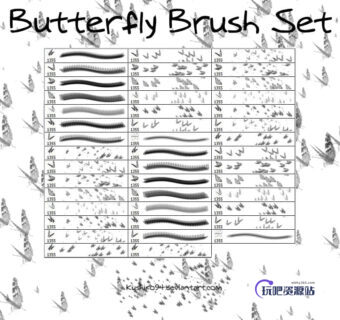 蝴蝶图形Photoshop笔触笔刷下载-玩吧资源站