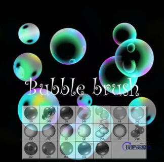 七彩肥皂泡泡、水泡、气泡Photoshop笔刷素材-玩吧资源站