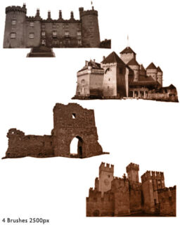 4个欧洲中世纪城堡造型Photoshop笔刷素材-玩吧资源站