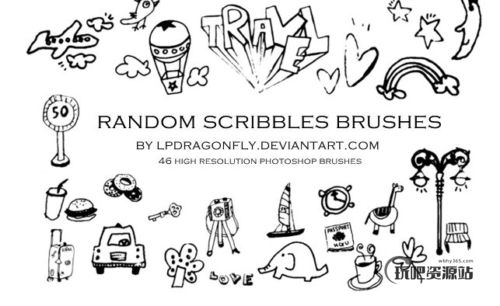 可爱童趣涂鸦图形PS笔刷素材-玩吧资源站