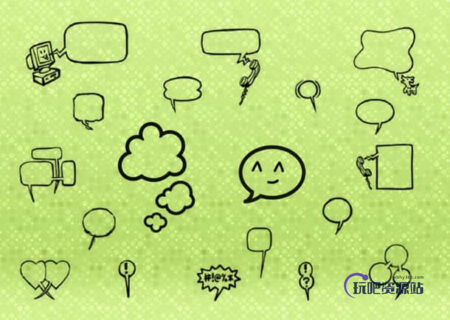 手绘可爱消息框、气泡框、对话框涂鸦PS笔刷-玩吧资源站