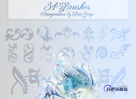 漂亮的植物纹饰图案PS笔刷素材下载-玩吧资源站