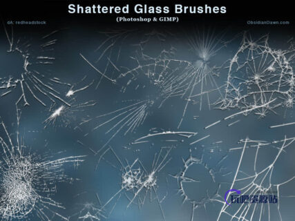 玻璃裂纹、冰面裂痕Photoshop笔刷素材-玩吧资源站