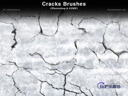 土地裂缝、干涸开裂纹理Photoshop笔刷素材-玩吧资源站