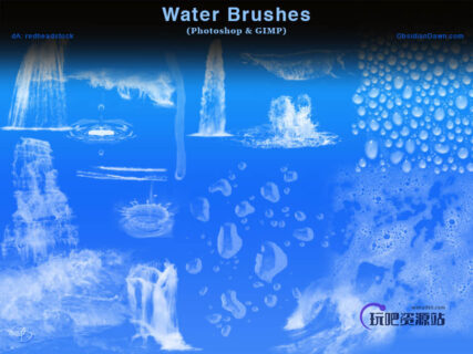 瀑布、水流、水珠子、露珠、水泡沫、水浪Photoshop笔刷-玩吧资源站
