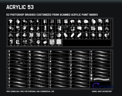 53个油漆刷子涂抹痕迹Photoshop笔刷素材-玩吧资源站