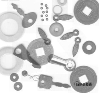 古代钱币、铜币、钥匙Photoshop笔刷素材-玩吧资源站