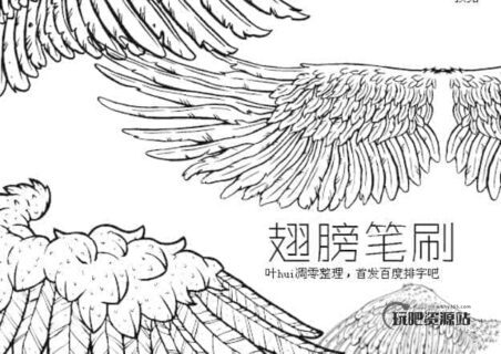 手绘精美的线框式Photoshop翅膀笔刷-玩吧资源站