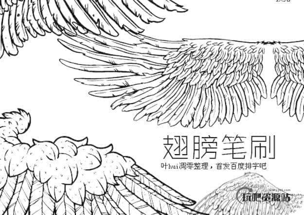 手绘精美的线框式Photoshop翅膀笔刷