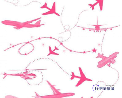 飞机图案装饰Photoshop笔刷素材-玩吧资源站