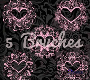 华丽的非主流爱心图案Photoshop笔刷素材-玩吧资源站