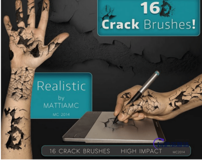 16超酷脱落、剥落、墙壁脱壳效果PS笔刷-玩吧资源站