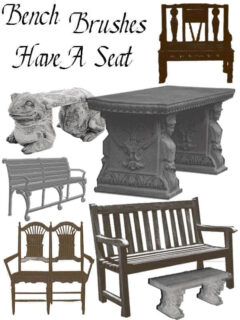 椅子、公园长椅、石凳、石椅Photoshop笔刷素材-玩吧资源站